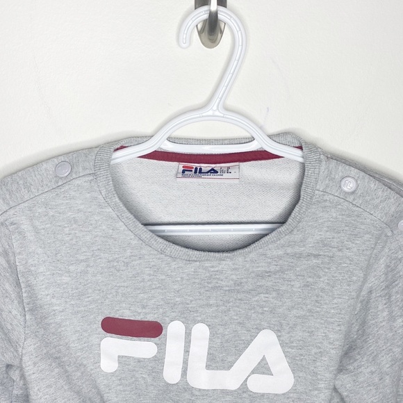 Fila snap sleeve crop sweatshirt in light grey white and red combo size M - Picture 4 of 12